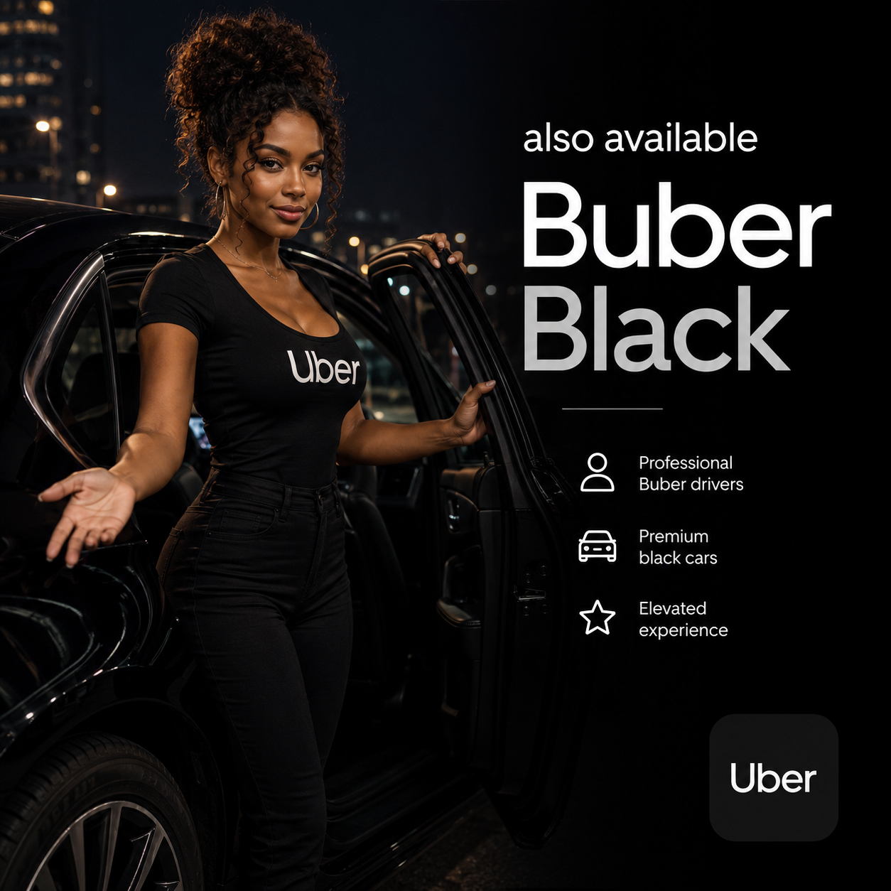 Buber Black driver beside premium car